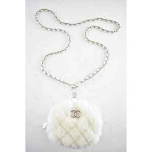 Chanel 21N White Coco Neige Mini Circle Necklace Bag Silver SLG Clutch On Chain